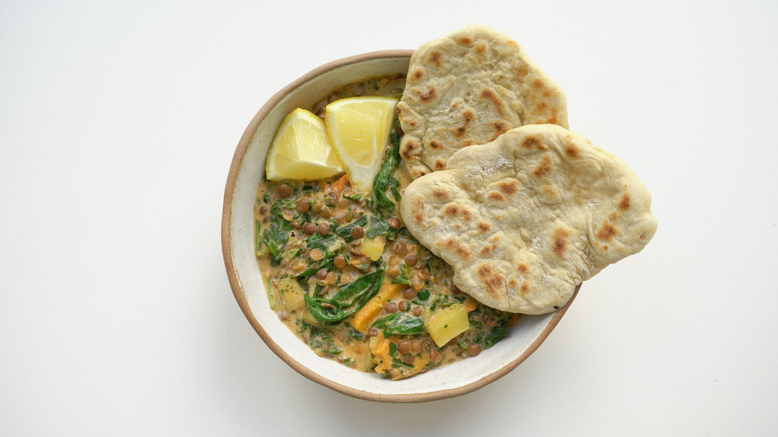 Green Dal with Naan Bread and Lemon